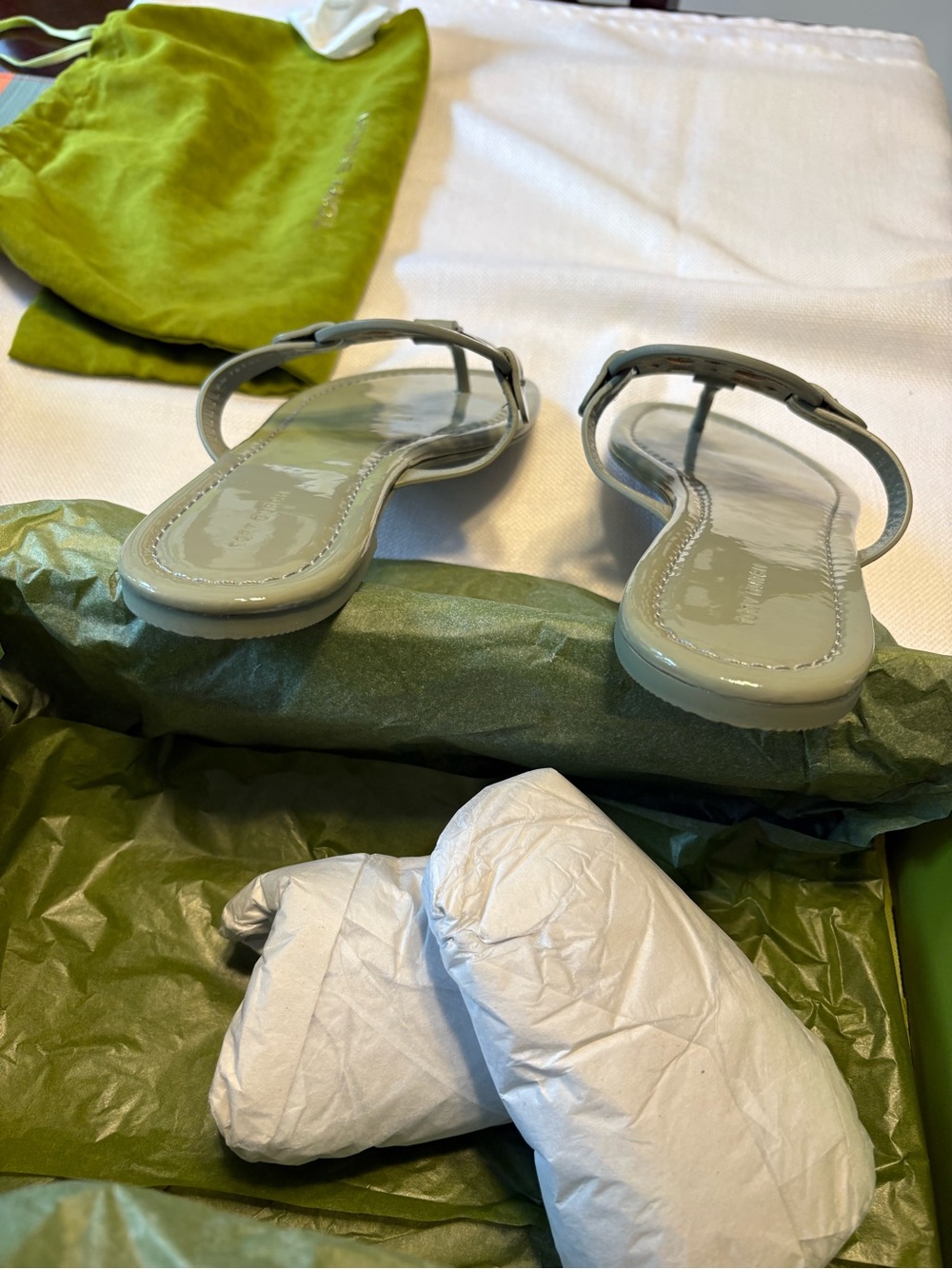Tory Burch Miller Patent Leather Sandals Light Jade/Green - Picture 5 of 7